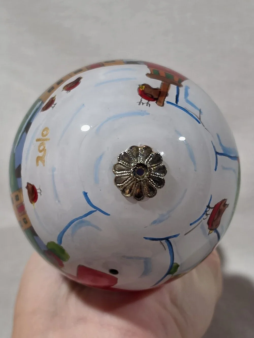 2010 Pier One Li Bien Hand Painted Glass Snowman Christmas Ornament w Box
